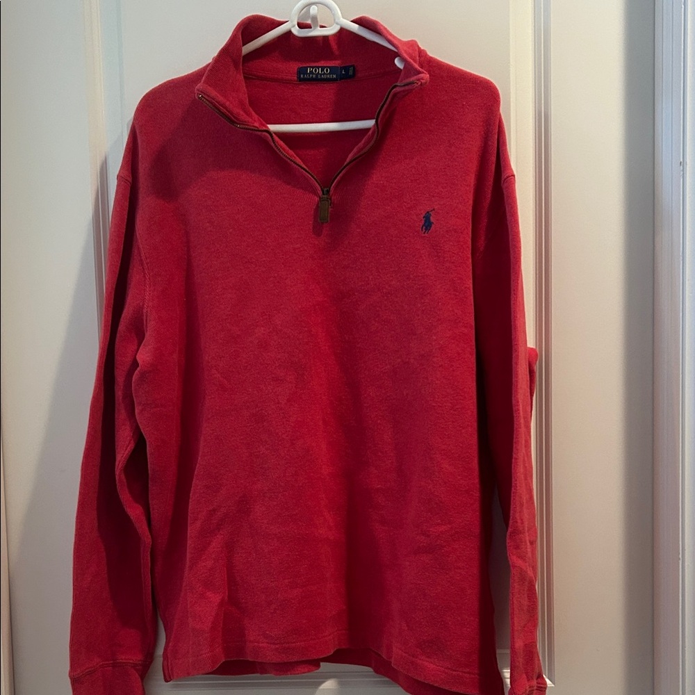 Polo Ralph Lauren 1/4 ZipUp Red ribbed soft Pullover embroider logo mens size L